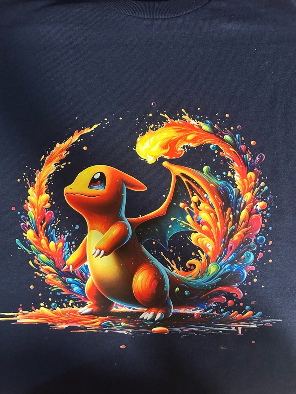 Gildan Black T‑Shirt with Vibrant Orange & Multicolor Charmander Graphic
